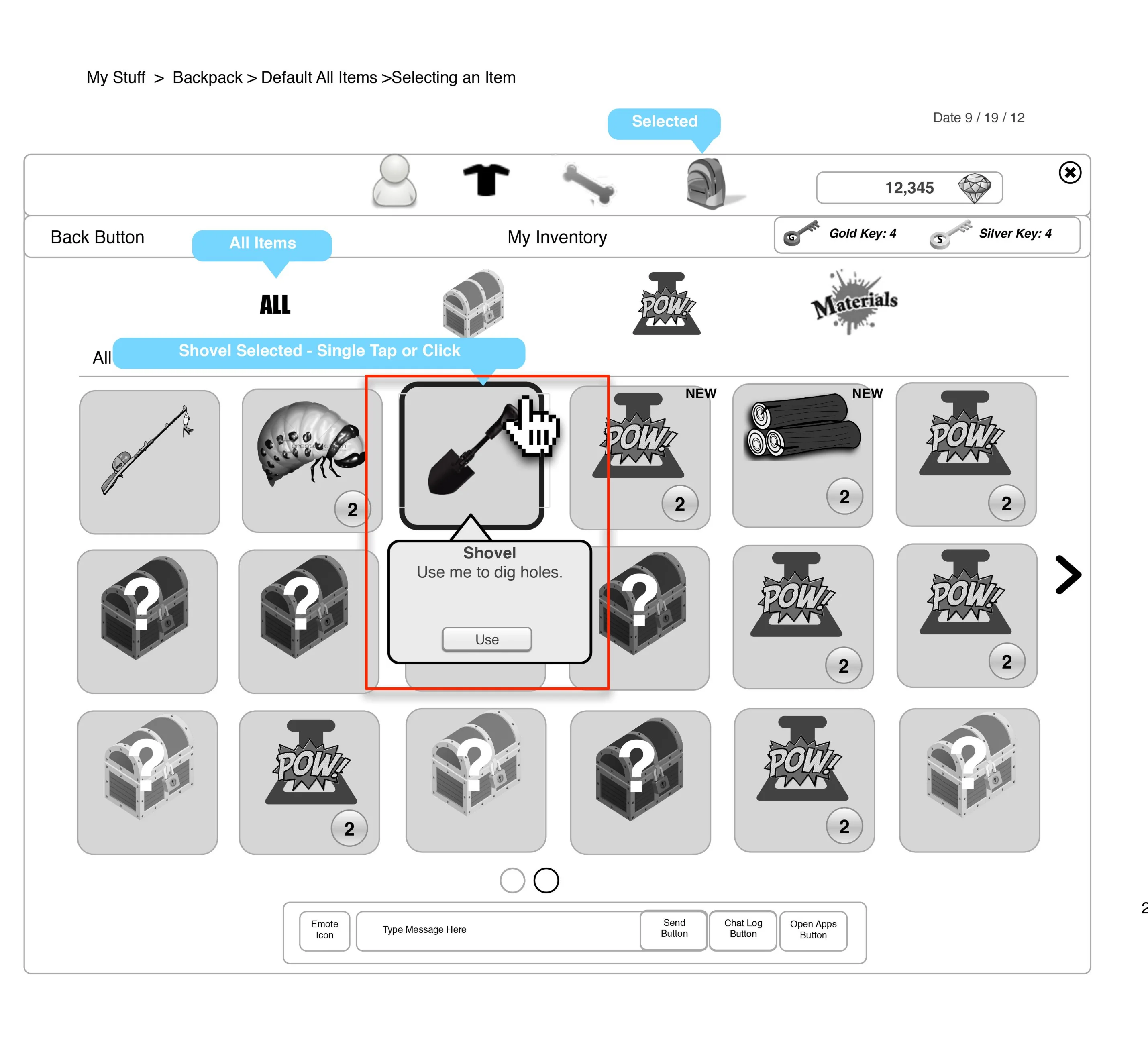 Using items wireframe
